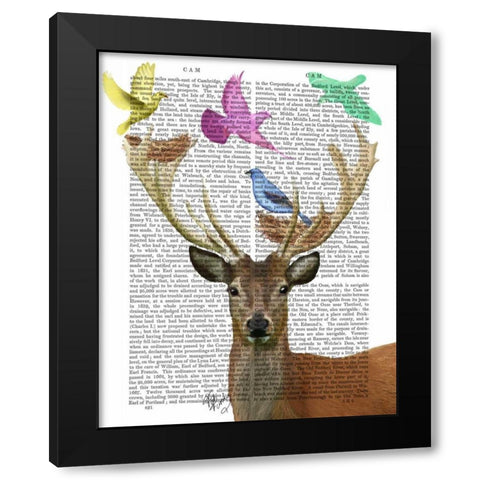 Deer and Birds Nests Pastel Shades Black Modern Wood Framed Art Print by Fab Funky