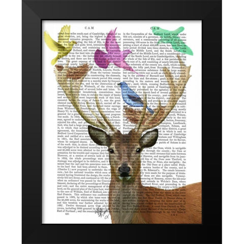 Deer and Birds Nests Pastel Shades Black Modern Wood Framed Art Print by Fab Funky