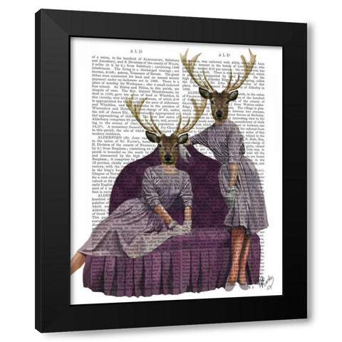 Deer Twins in Purple Black Modern Wood Framed Art Print with Double Matting by Fab Funky