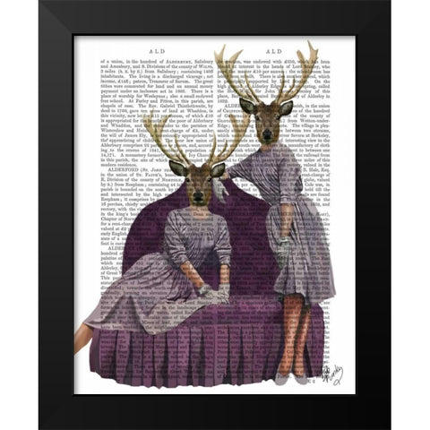 Deer Twins in Purple Black Modern Wood Framed Art Print by Fab Funky