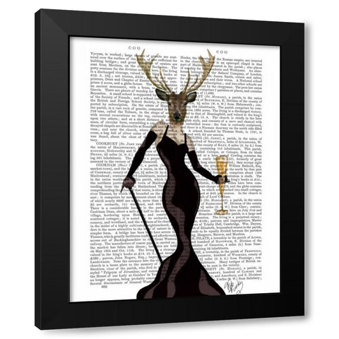Glamour Deer in Black Black Modern Wood Framed Art Print by Fab Funky