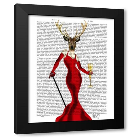 Glamour Deer In Red Black Modern Wood Framed Art Print by Fab Funky