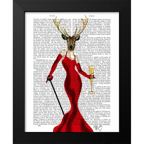 Glamour Deer In Red Black Modern Wood Framed Art Print by Fab Funky