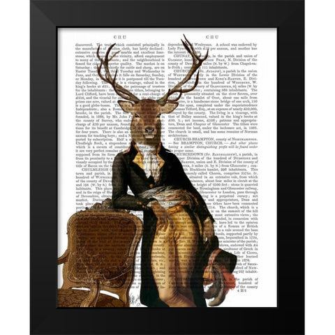 Deer and Chair Full Black Modern Wood Framed Art Print by Fab Funky
