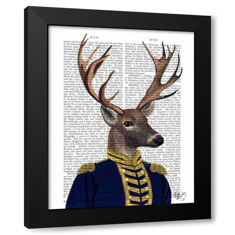 Captain Deer Black Modern Wood Framed Art Print by Fab Funky