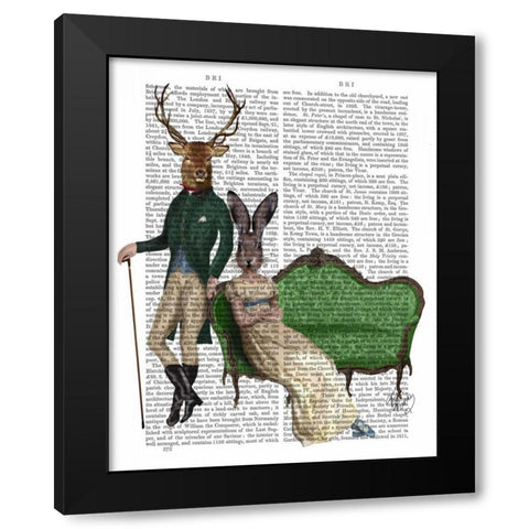 Mr Deer and Mrs Rabbit Black Modern Wood Framed Art Print by Fab Funky