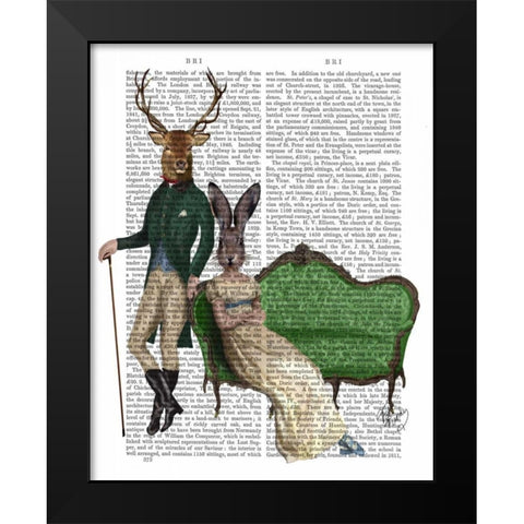 Mr Deer and Mrs Rabbit Black Modern Wood Framed Art Print by Fab Funky