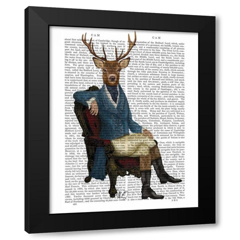 Distinguished Deer Full Black Modern Wood Framed Art Print by Fab Funky