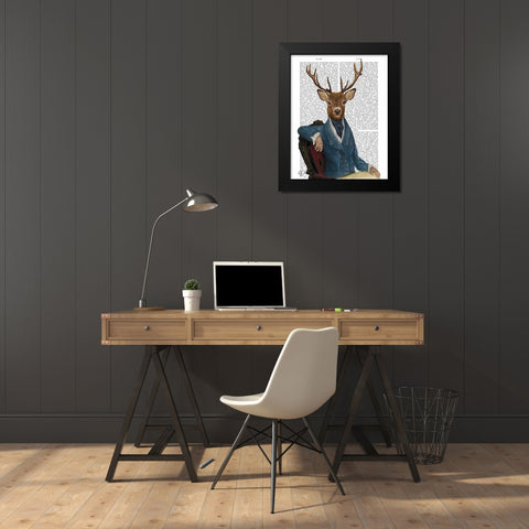 Distinguished Deer Portrait Black Modern Wood Framed Art Print by Fab Funky