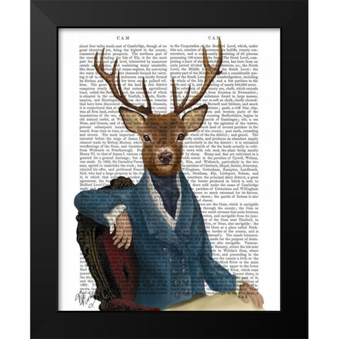 Distinguished Deer Portrait Black Modern Wood Framed Art Print by Fab Funky