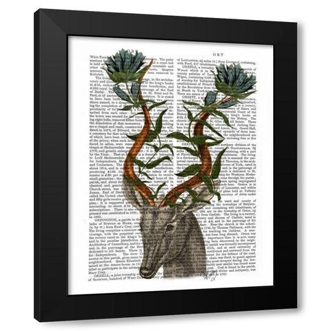 Blue Gazelle Black Modern Wood Framed Art Print by Fab Funky