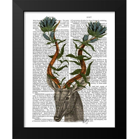 Blue Gazelle Black Modern Wood Framed Art Print by Fab Funky