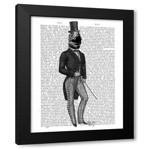 Dinosaur TRex Man 2 Black Modern Wood Framed Art Print with Double Matting by Fab Funky