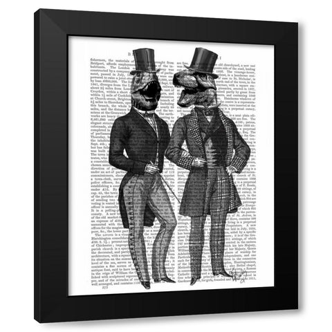 Dinosaur Men Lads Night Out Black Modern Wood Framed Art Print by Fab Funky