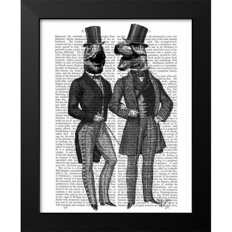 Dinosaur Men Lads Night Out Black Modern Wood Framed Art Print by Fab Funky