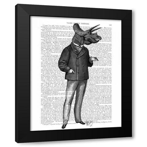 Triceratops Man 1 Dinosaur Black Modern Wood Framed Art Print by Fab Funky