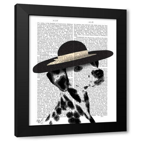 Dalmatian and Brimmed Black Hat Black Modern Wood Framed Art Print by Fab Funky