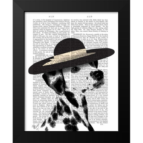 Dalmatian and Brimmed Black Hat Black Modern Wood Framed Art Print by Fab Funky