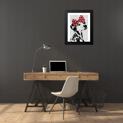 Dalmatian With Red Bow Black Modern Wood Framed Art Print by Fab Funky