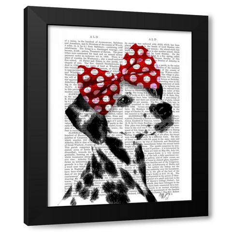 Dalmatian With Red Bow Black Modern Wood Framed Art Print by Fab Funky
