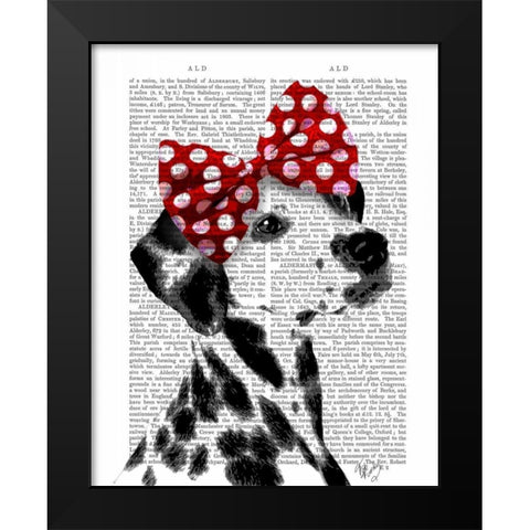 Dalmatian With Red Bow Black Modern Wood Framed Art Print by Fab Funky