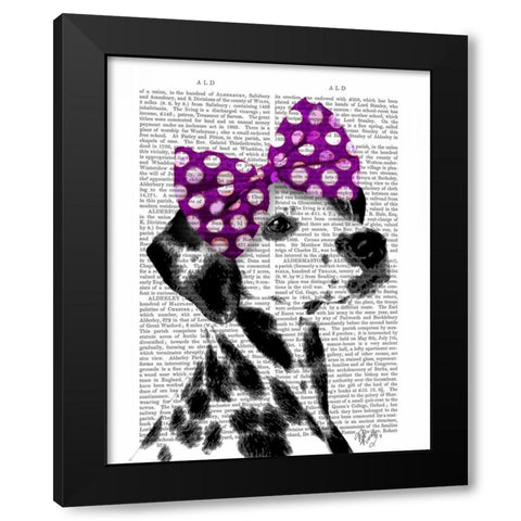 Dalmatian with Purple Bow on Head Black Modern Wood Framed Art Print by Fab Funky