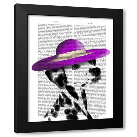 Dalmatian With Purple Wide Brimmed Hat Black Modern Wood Framed Art Print by Fab Funky