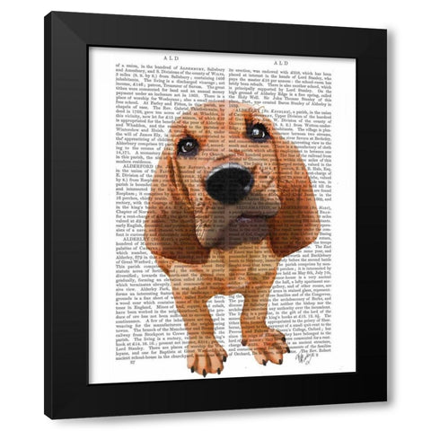 Bloodhound Puppy Black Modern Wood Framed Art Print with Double Matting by Fab Funky