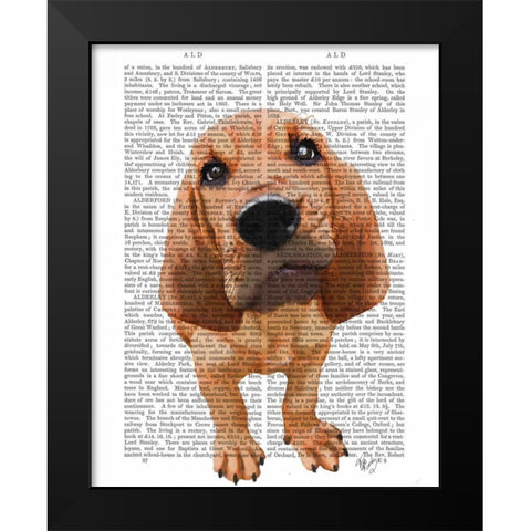 Bloodhound Puppy Black Modern Wood Framed Art Print by Fab Funky