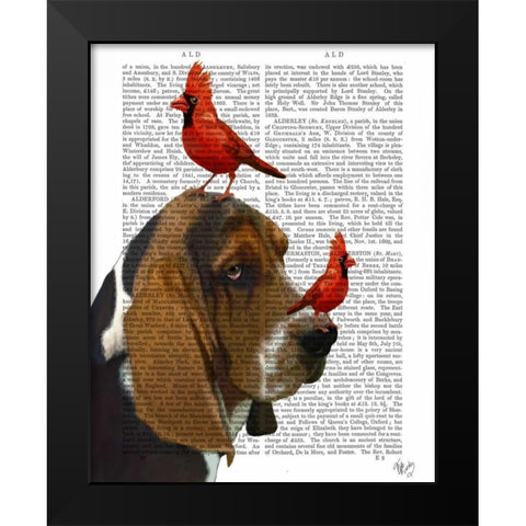 Basset Hound and Birds Black Modern Wood Framed Art Print by Fab Funky