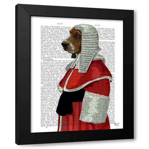 Basset Hound Judge Portrait Black Modern Wood Framed Art Print by Fab Funky
