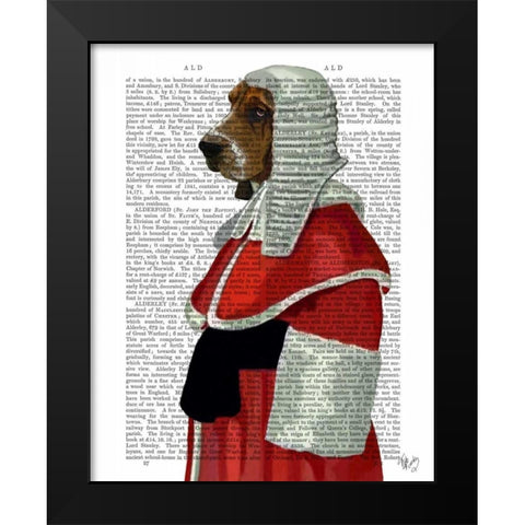 Basset Hound Judge Portrait Black Modern Wood Framed Art Print by Fab Funky