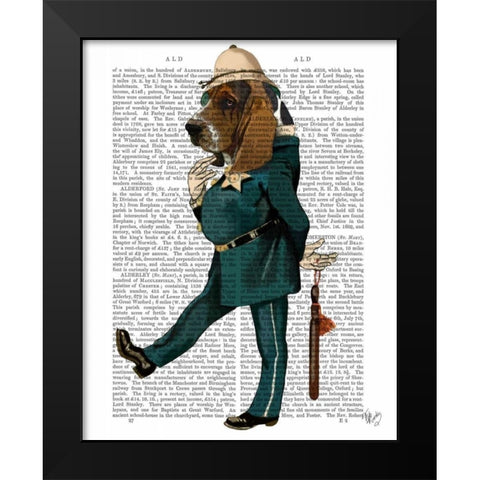 Basset Hound Policeman Black Modern Wood Framed Art Print by Fab Funky