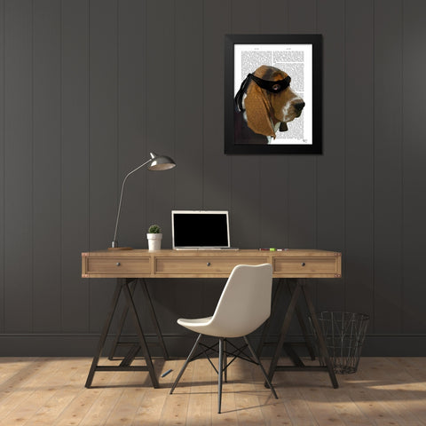 Basset Hound Ninja Black Modern Wood Framed Art Print by Fab Funky