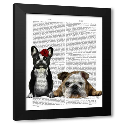 French Bulldog and English Bulldog Black Modern Wood Framed Art Print by Fab Funky
