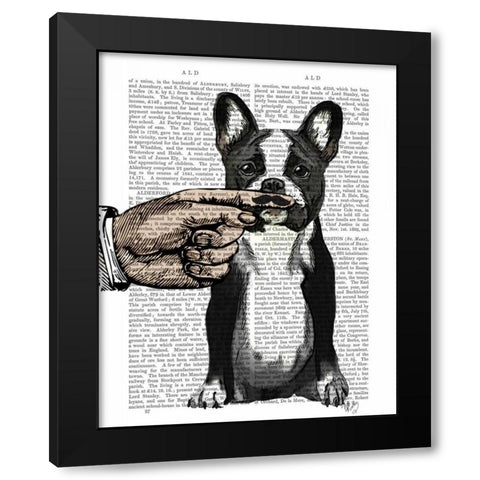 French Bulldog and Finger Moustache Black Modern Wood Framed Art Print by Fab Funky
