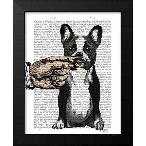 French Bulldog and Finger Moustache Black Modern Wood Framed Art Print by Fab Funky