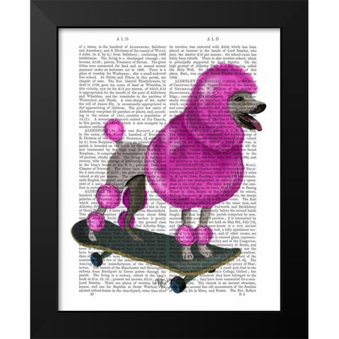 Pink Poodle and Skateboard Black Modern Wood Framed Art Print by Fab Funky