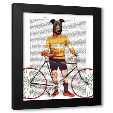 Greyhound Cyclist Black Modern Wood Framed Art Print by Fab Funky