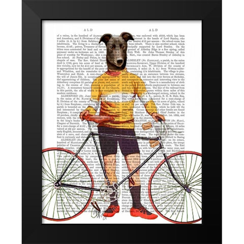 Greyhound Cyclist Black Modern Wood Framed Art Print by Fab Funky