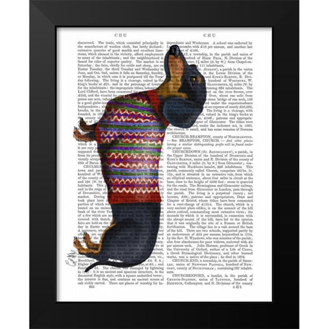 Dachshund With Woolly Sweater Black Modern Wood Framed Art Print by Fab Funky