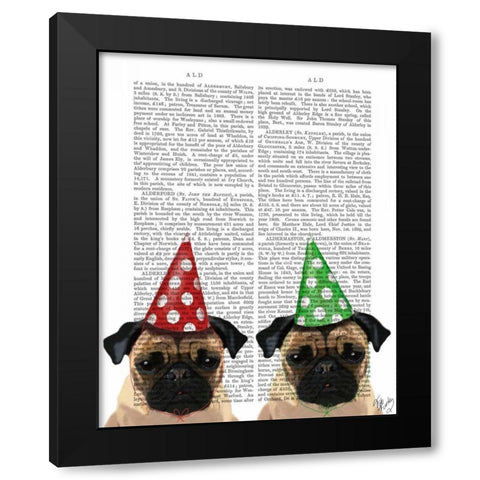 Party Pugs Pair Black Modern Wood Framed Art Print by Fab Funky