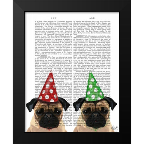 Party Pugs Pair Black Modern Wood Framed Art Print by Fab Funky