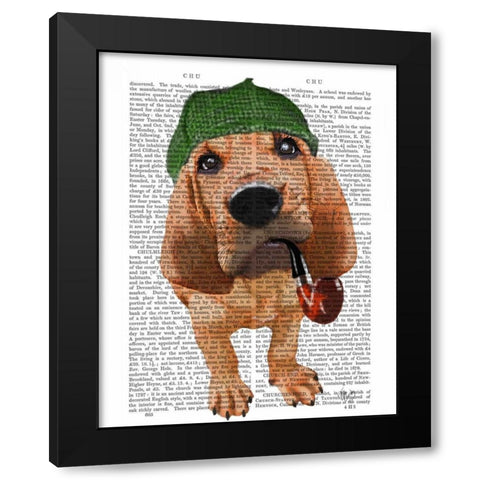 Bloodhound Sherlock Holmes Black Modern Wood Framed Art Print by Fab Funky