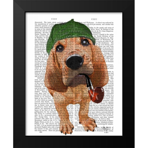 Bloodhound Sherlock Holmes Black Modern Wood Framed Art Print by Fab Funky