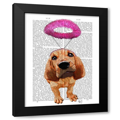 Bloodhound With Angelic Pink Halo Black Modern Wood Framed Art Print by Fab Funky