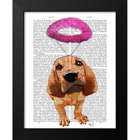 Bloodhound With Angelic Pink Halo Black Modern Wood Framed Art Print by Fab Funky