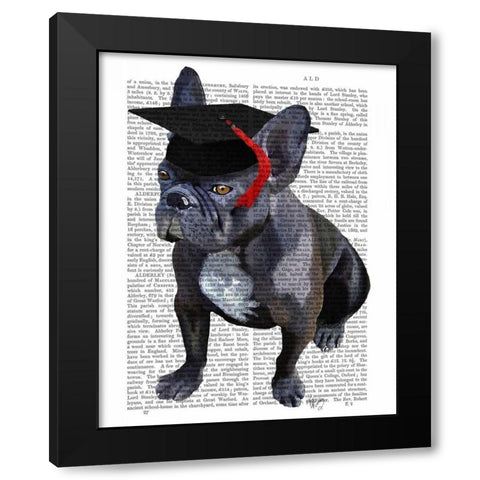Graduation French Bulldog Black Modern Wood Framed Art Print by Fab Funky