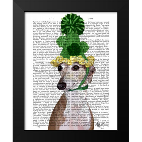 Greyhound in Green Knitted Hat Black Modern Wood Framed Art Print by Fab Funky