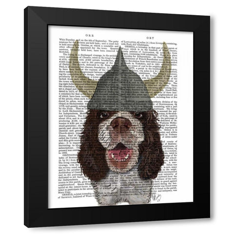 Springer Spaniel Viking Black Modern Wood Framed Art Print by Fab Funky